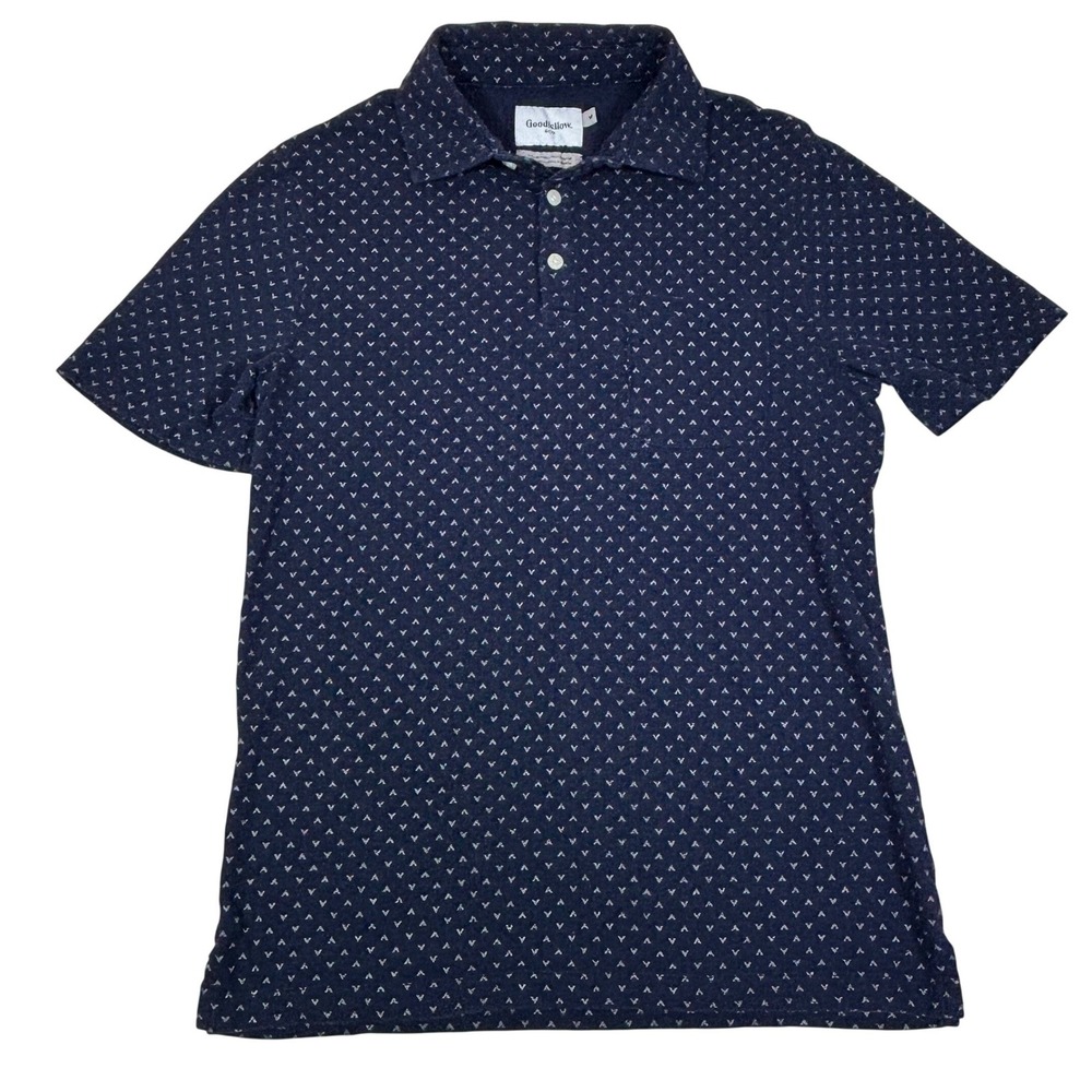 Goodfellow & Co Mens Navy Blue Geometric Print Cotton Polo Shirt Short Sleeve M